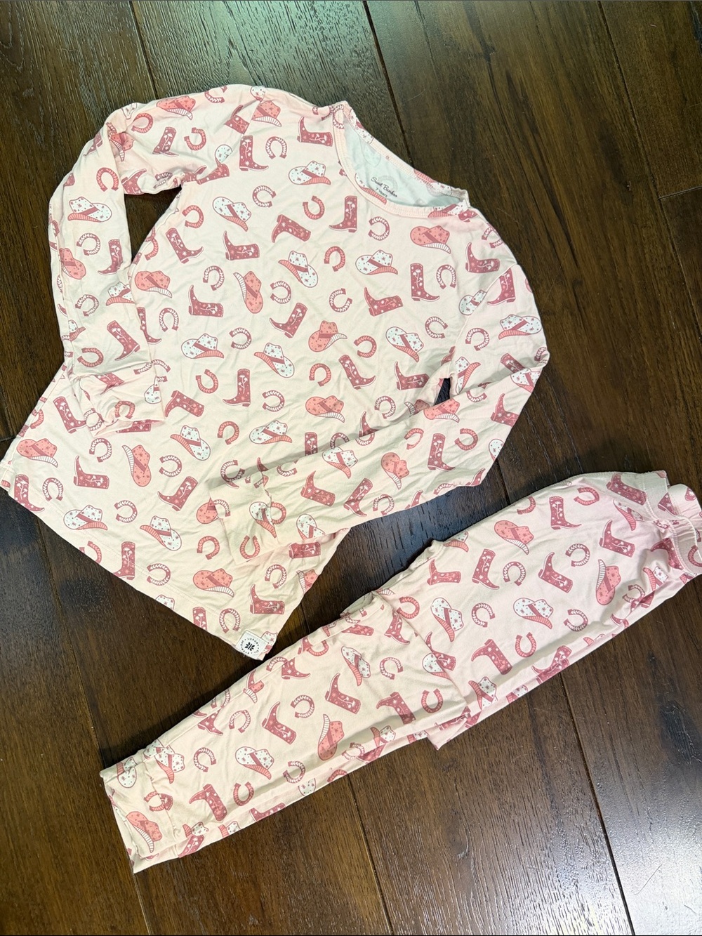 Sweet Bamboo - Girls Pink Western Boots Pajama Set - Size: 7Y